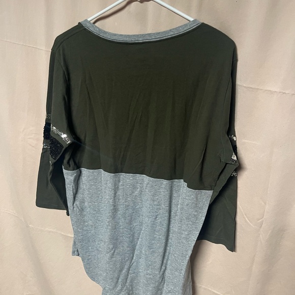 PINK glitter army green and grey 3/4 long sleeve t-shirt - Picture 2 of 3
